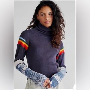 We the free Navy thermal Colorful rainbow of love Stripes floral pattern size L